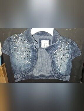 Justice Girls Size 12 Denim Jacket with Sequin Stud Accents - Blue